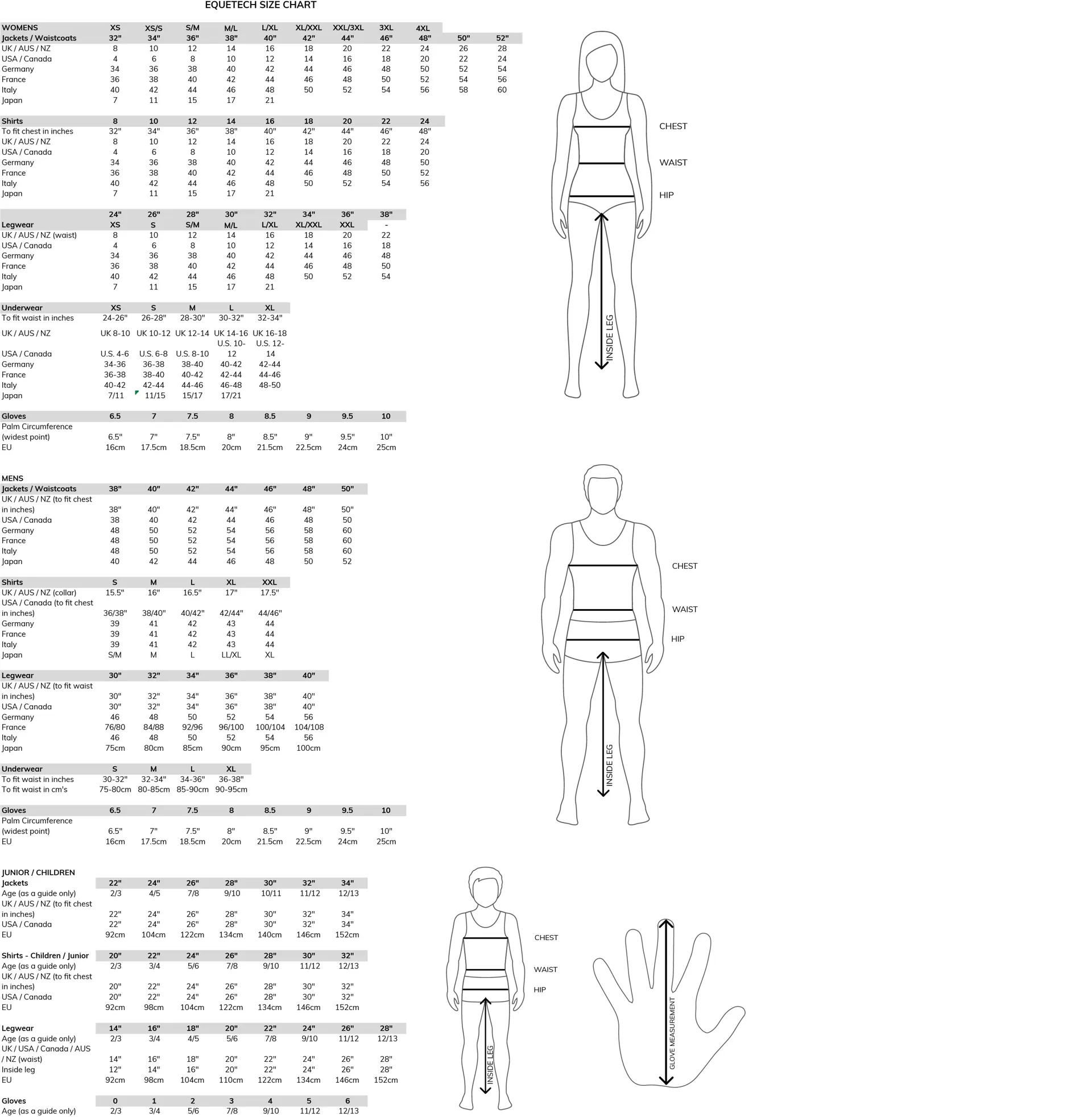 equetech size Guide 
