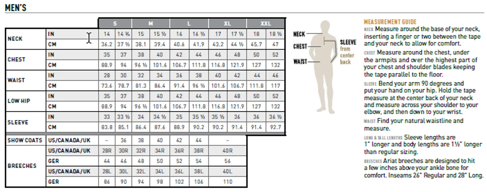 ariat mens size chart 