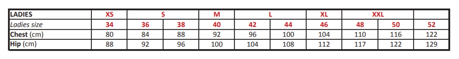 Mountain Horse Royal grace size chart