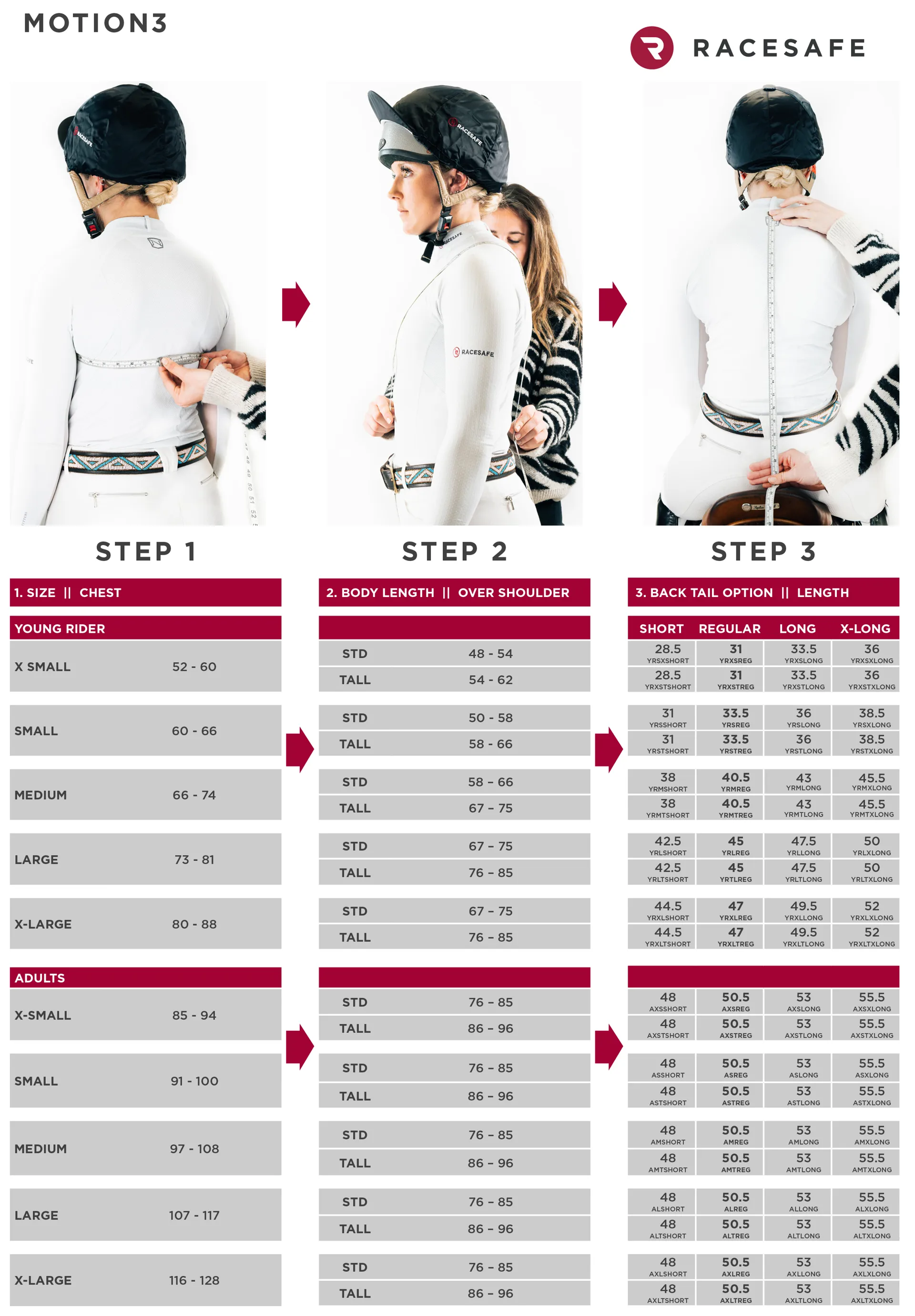 Racesafe air motion 3 size chart