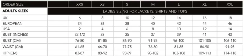 Horseware Ladies Clothing Size Chart 
