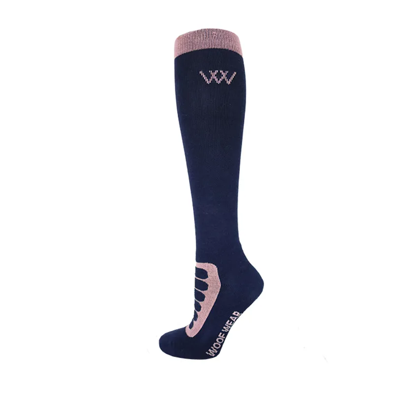 Woof Wear Long Bamboo Tech Riding Socks Navy/Rose Gold