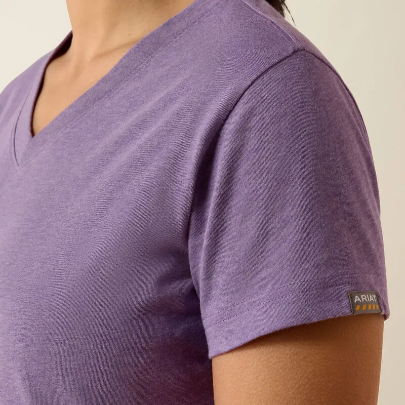 Ariat REBAR Womens Cotton Strong Standard V-Neck T-Shirt Mulled Grape Heather-4