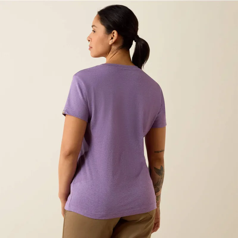 Ariat REBAR Womens Cotton Strong Standard V-Neck T-Shirt Mulled Grape Heather-1