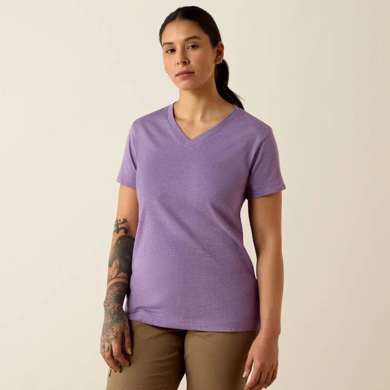 Ariat REBAR Womens Cotton Strong Standard V-Neck T-Shirt Mulled Grape Heather