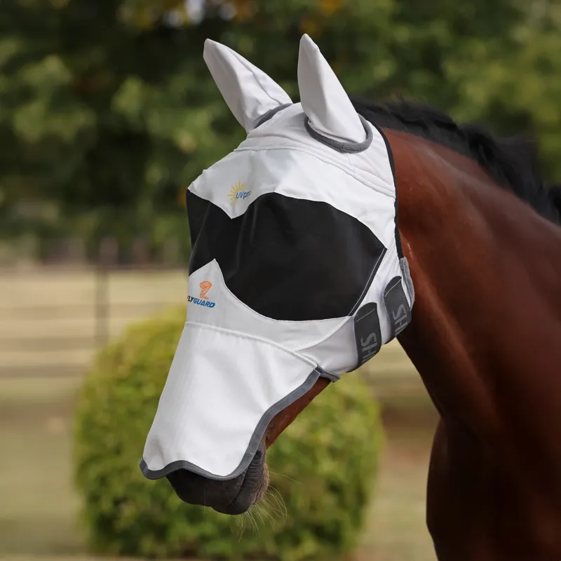Shires Flyguard Pro Sun Shade Fly Mask With Ears And Nose White