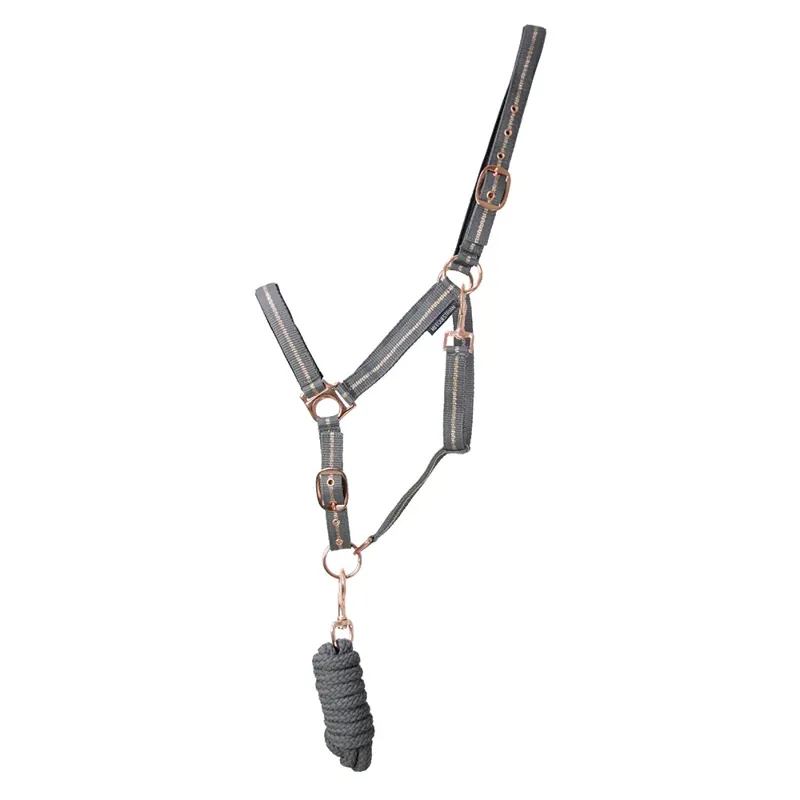 Hy Equestrian Rose Glitter Head Collar And Lead Rope Set Grey S/Pony