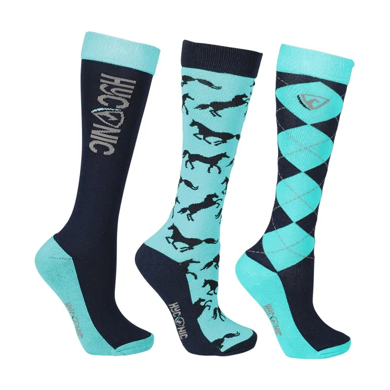 Hy Equestrian Hyconic Socks Pack of 3 Navy/Teal Adult 4-8