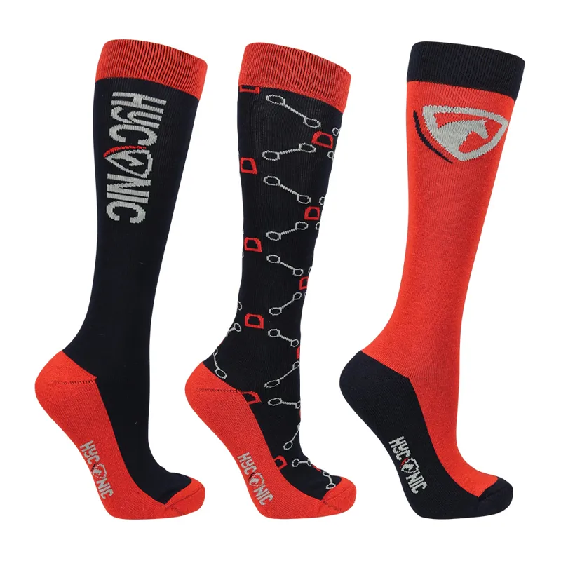 Hy Equestrian Hyconic Socks Pack of 3 Navy/Red Adult 4-8