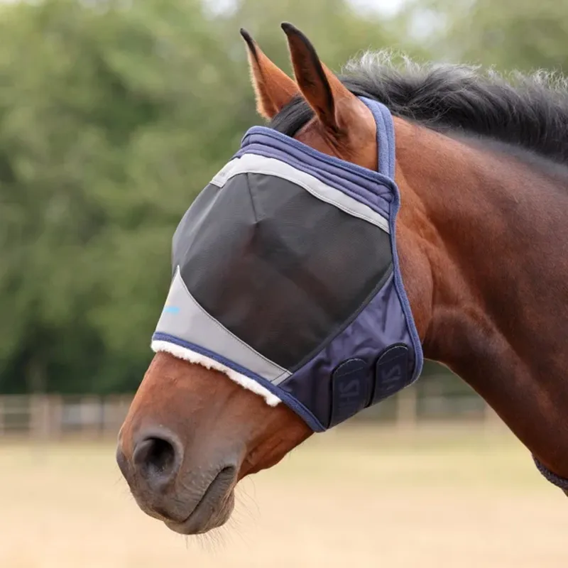 Shires FlyGuard Pro Fine Mesh Earless Fly Mask Navy