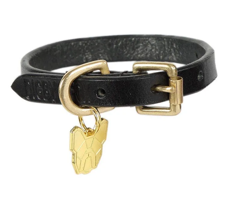 Digby and Fox Flat Leather Collar Black