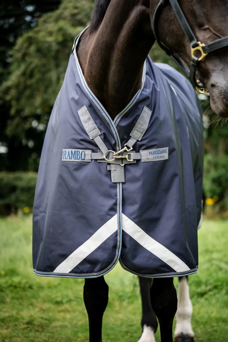 Rambo Optimo Plus 0g Light Weight Turnout Rug Navy/Thunderstorm Grey And Silver-2
