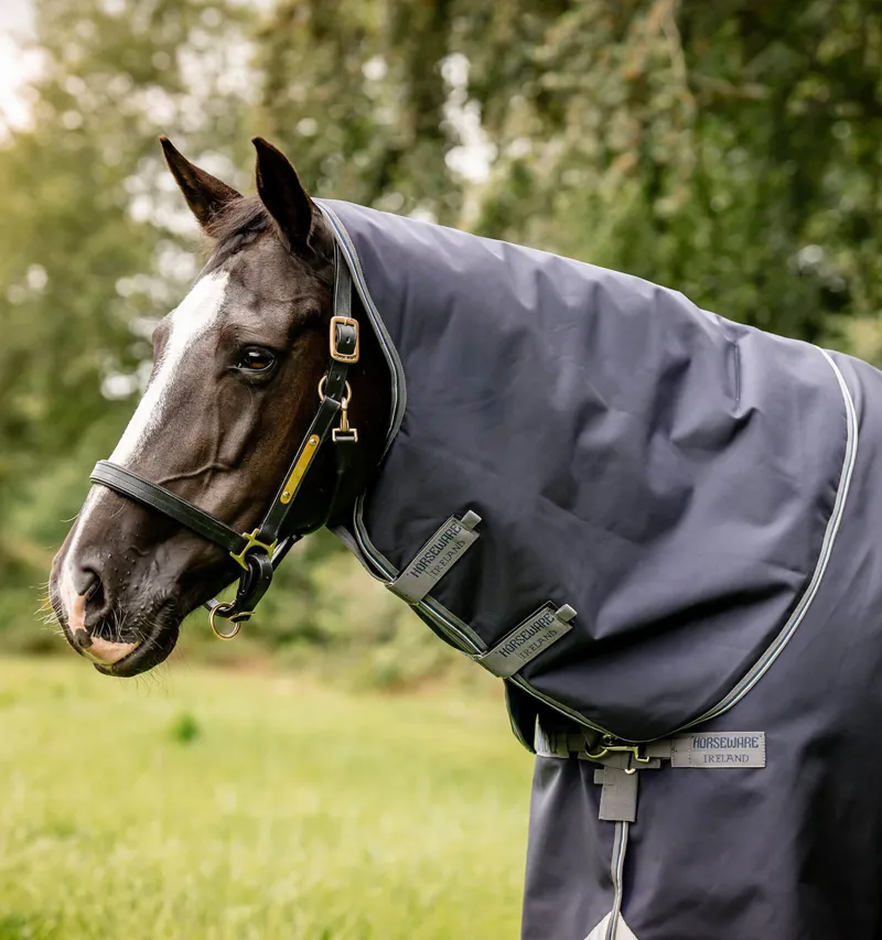 Rambo Optimo 150g Medium Weight Turnout Rug Neck/Hood Navy/Thunderstorm/Grey/Silver