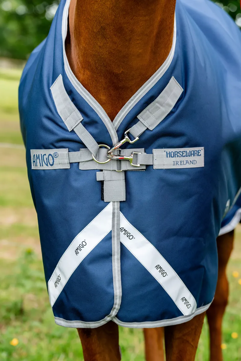 Amigo1200D Plus 250g Medium Weight Detachable Neck Turnout Rug Navy/Titanium/Grey/Silver-1
