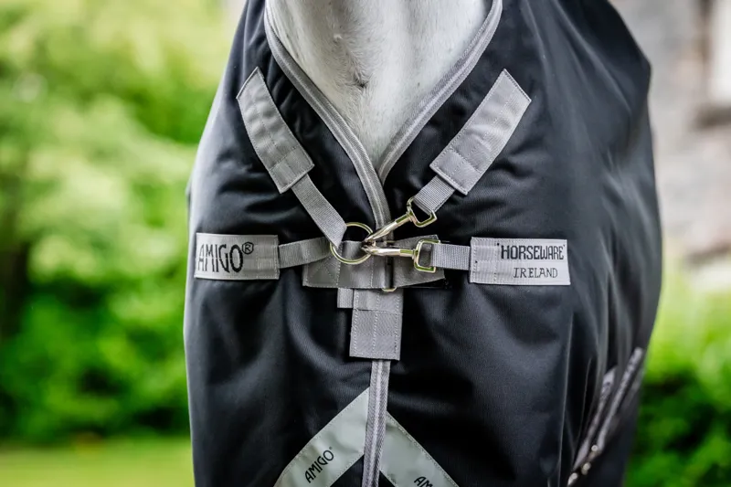 Horseware Amigo Bravo 1200D Plus 0g Light Weight Detachable Neck Turnout Rug Navy/Titanium/Grey/Silver-3
