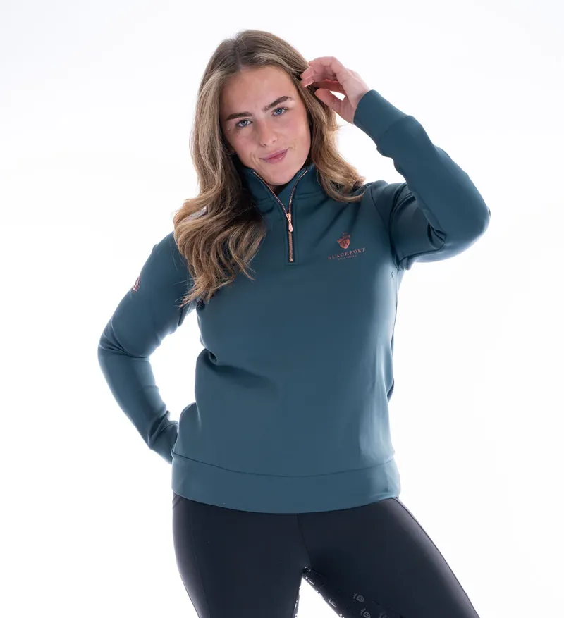 Blackfort Equestrian Technical Quarter Zip Green And Rose Gold