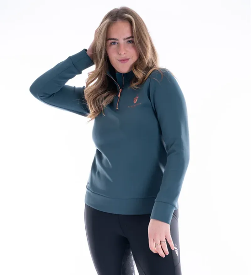 Blackfort Equestrian Technical Quarter Zip Green And Rose Gold-1