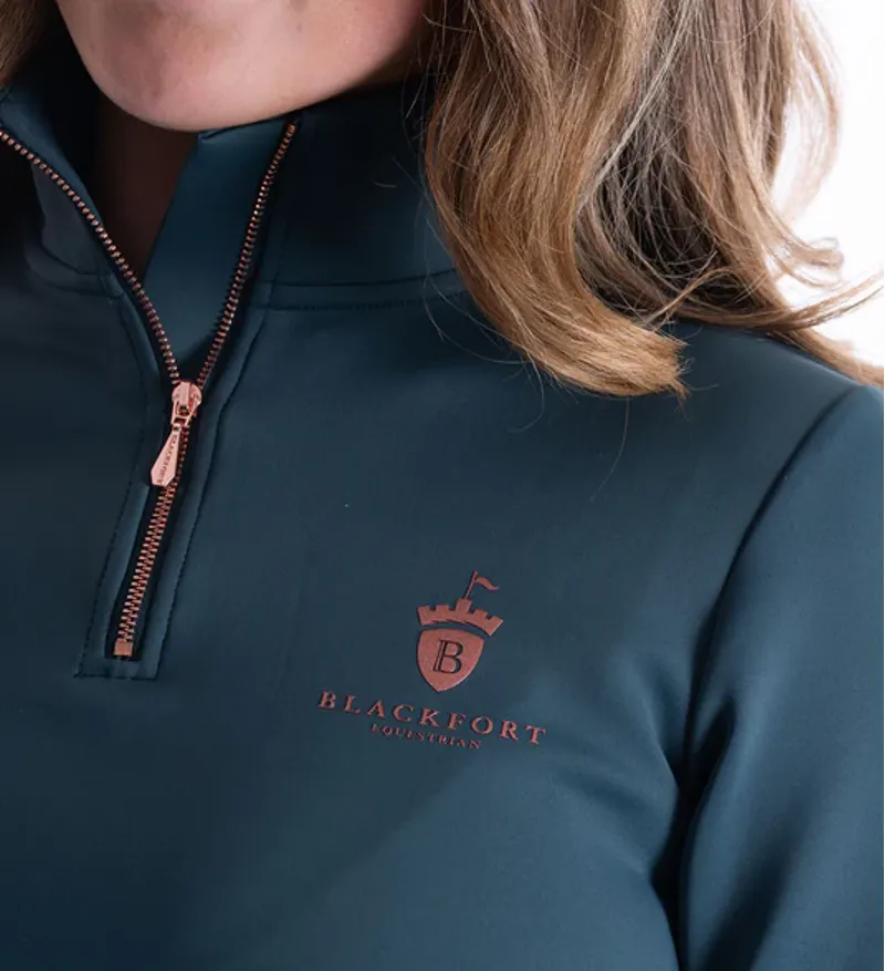 Blackfort Equestrian Technical Quarter Zip Green And Rose Gold-5
