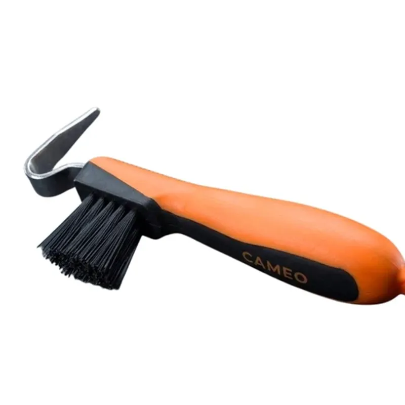 Cameo Hoof Pick With Brush Black/Orange