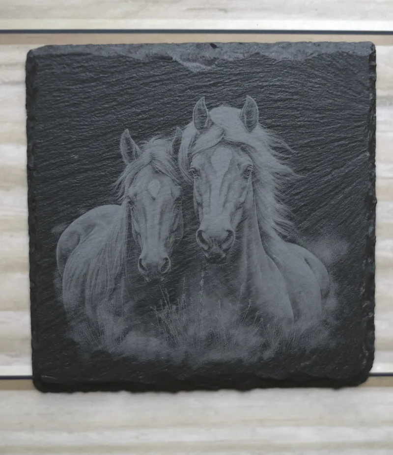 Engraved Slate Coasters Horses In Grassland Set Of 4 Square-1