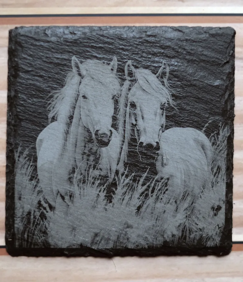 Engraved Slate Coasters Horses In Grassland Set Of 4 Square-4