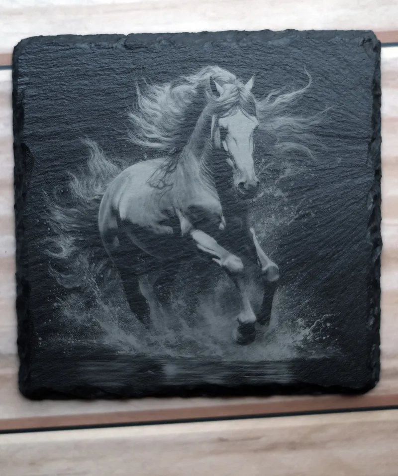 Engraved Slate Coasters Horses In Water Set Of 4 Square-1