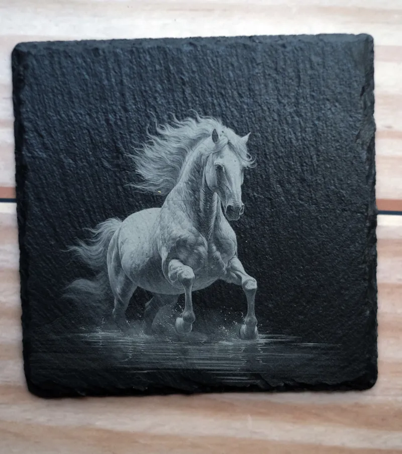 Engraved Slate Coasters Horses In Water Set Of 4 Square-2