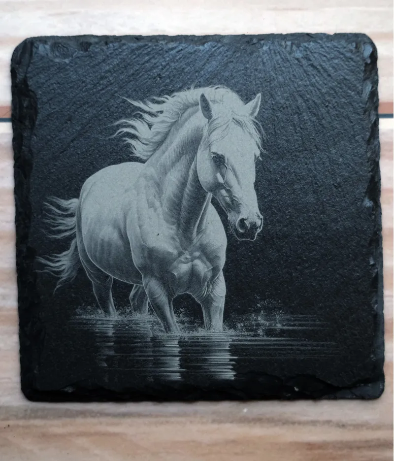 Engraved Slate Coasters Horses In Water Set Of 4 Square-3