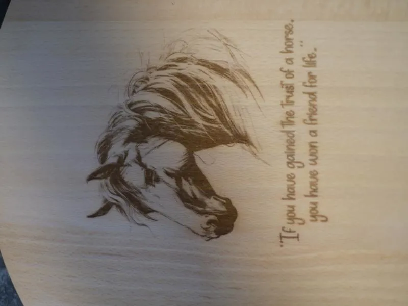 Engraved Beech Pizza / Paddle Serving Board Horse Head Quote-1