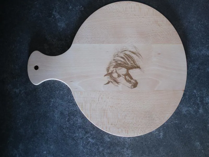 Engraved  Beech Pizza /Paddle Serving Board Horse Head