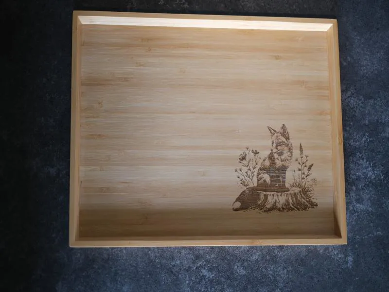 Engraved Bamboo Tray  Fox
