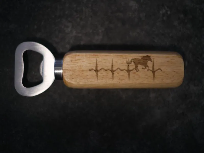 Engraved Wodden Bottle Bottle Opener Hearbeat Horse