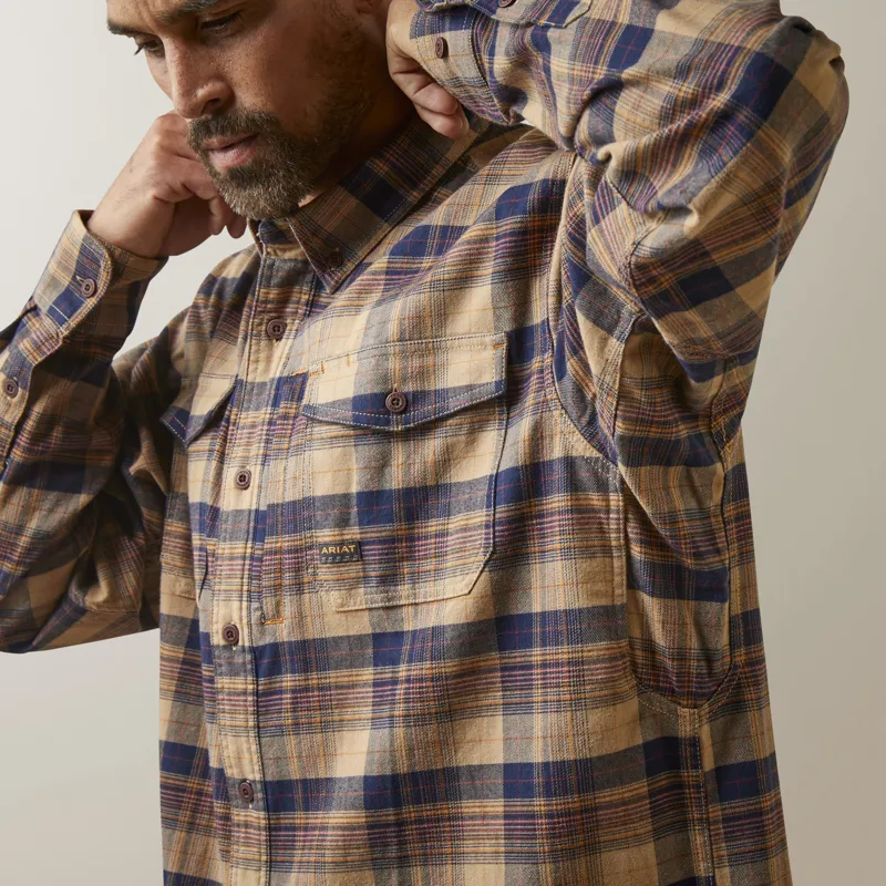 Ariat Mens Rebar Flannel Durastretch Long Sleeve Work Shirt Tiger Eye Plaid-6