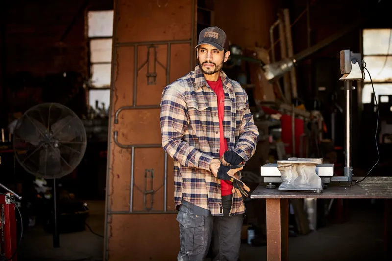 Ariat Mens Rebar Flannel Durastretch Long Sleeve Work Shirt Tiger Eye Plaid-10