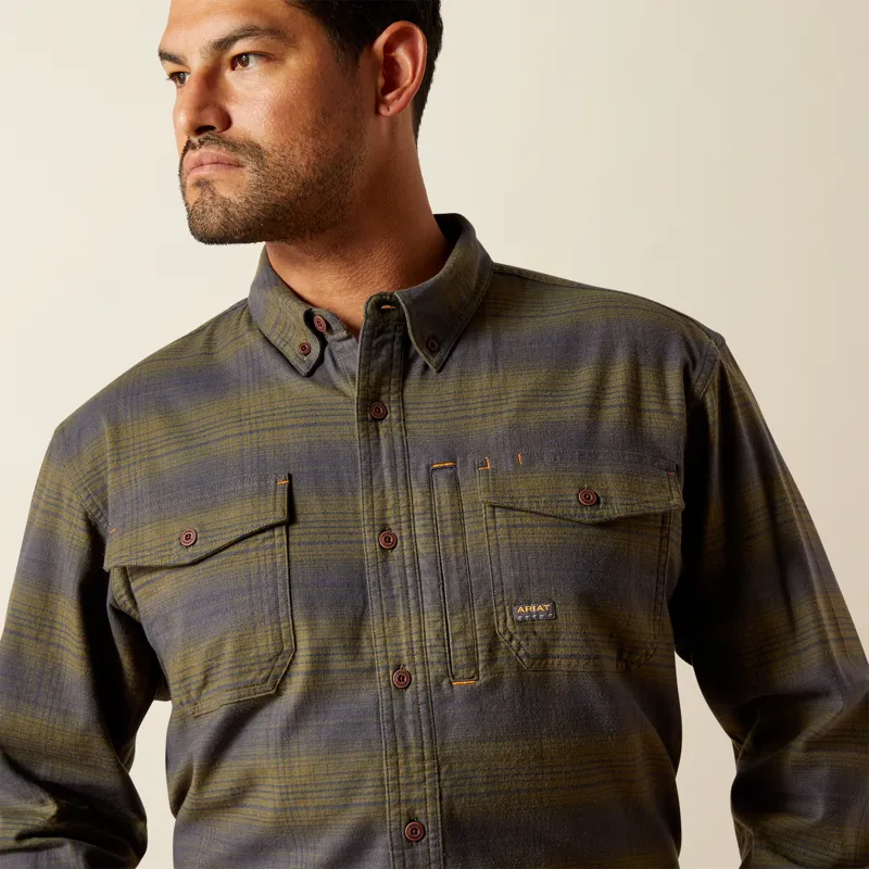 Ariat Mens Rebar Flannel Durastretch Work Shirt Burnt Olive-1