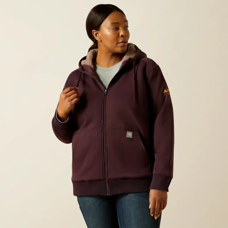 Ariat Ladies Rebar All-Weather Sherpa Full Zip Hoodie Fudge-1