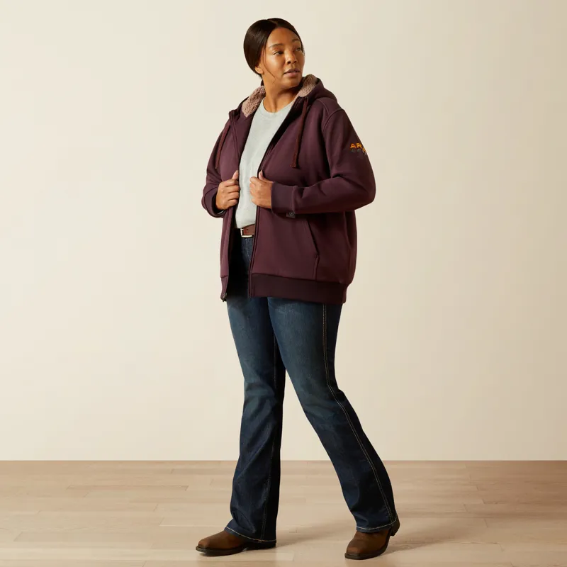 Ariat Ladies Rebar All-Weather Sherpa Full Zip Hoodie Fudge-2