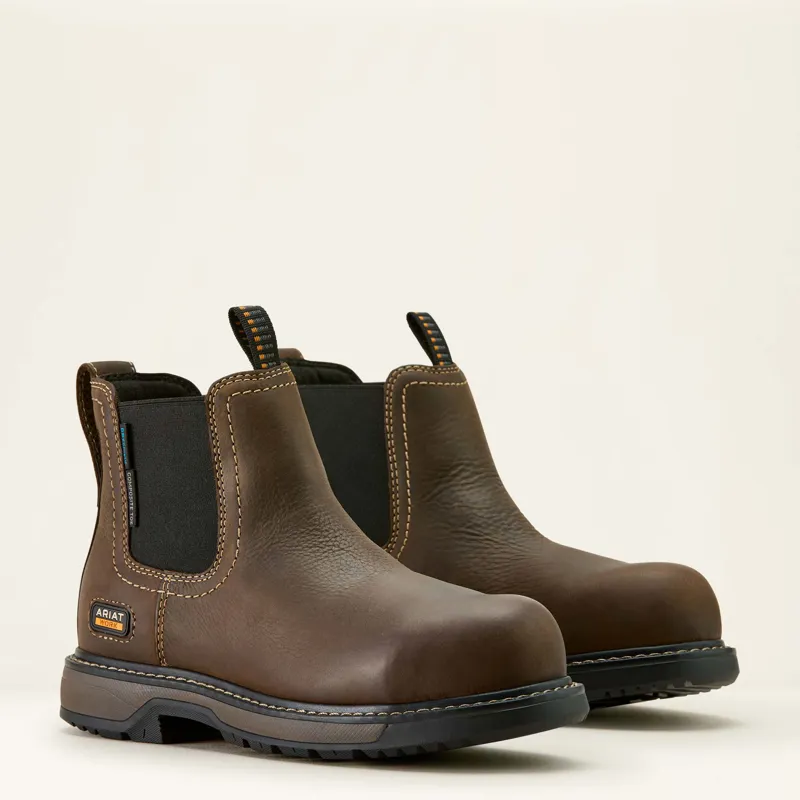 Ariat Ladies Riveter Chelsea Waterproof Composite Toe Work Boot Dark Brown