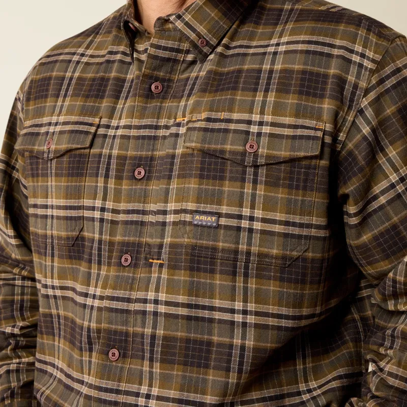 Ariat Rebar Mens Flannel DuraStretch Work Shirt Earth-2