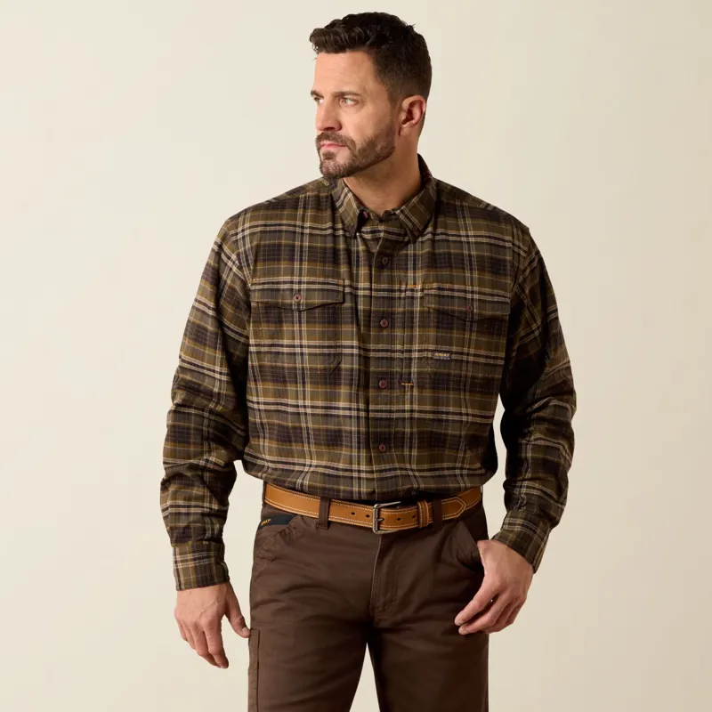 Ariat Rebar Mens Flannel DuraStretch Work Shirt Earth