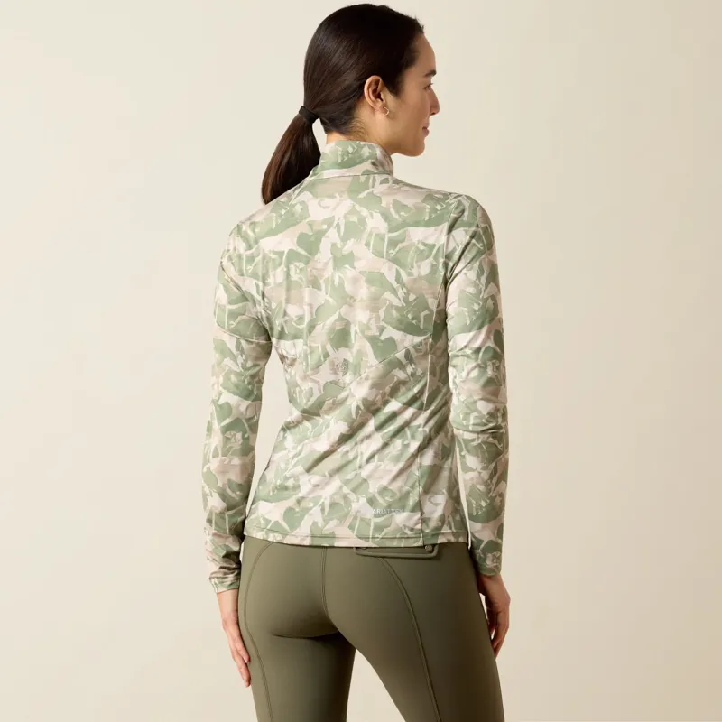 Ariat Womens Lunaveil 1/2 Zip Base Layer Olive Coinside Print-1