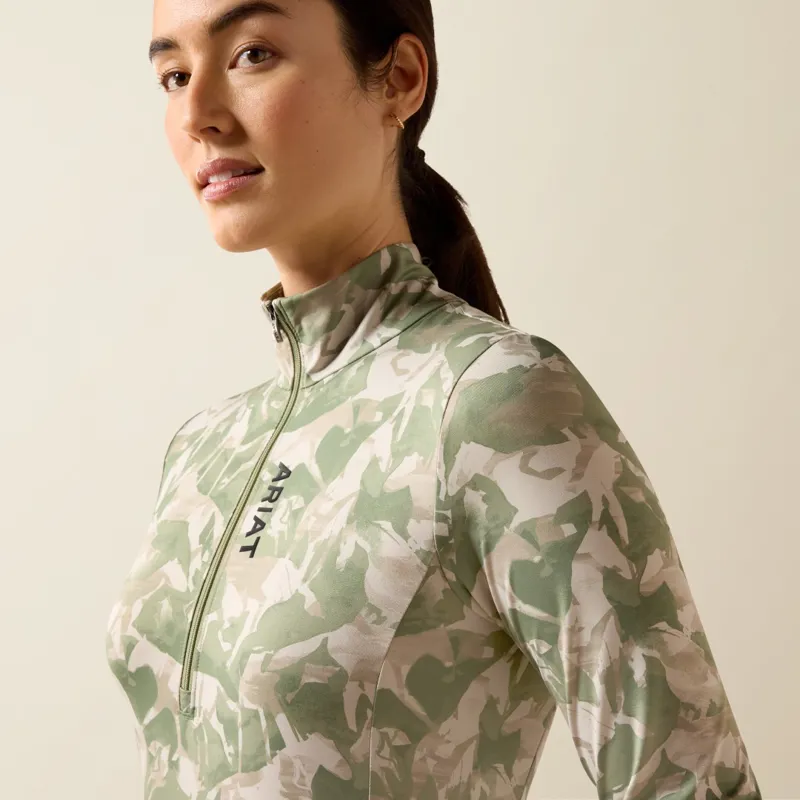 Ariat Womens Lunaveil 1/2 Zip Base Layer Olive Coinside Print-2