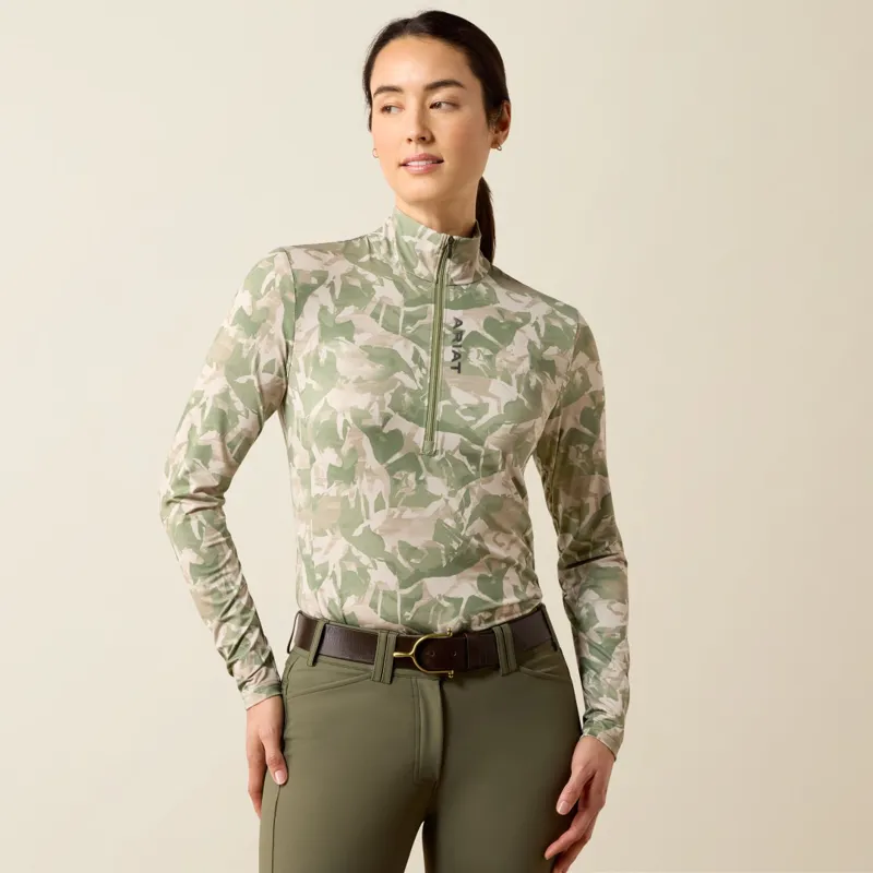 Ariat Womens Lunaveil 1/2 Zip Base Layer Olive Coinside Print