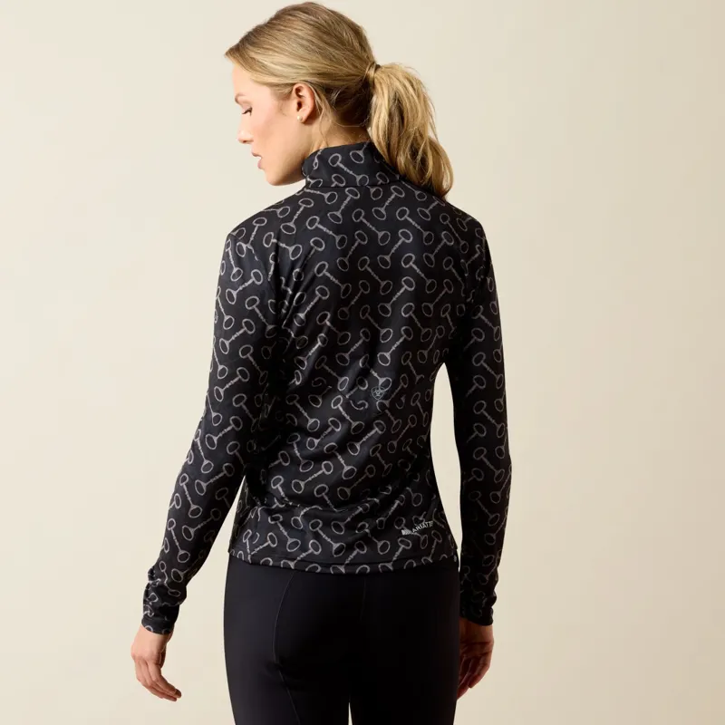 Ariat Womens Lunaveil 1/2 Zip Base Layer Black French Link Print-1