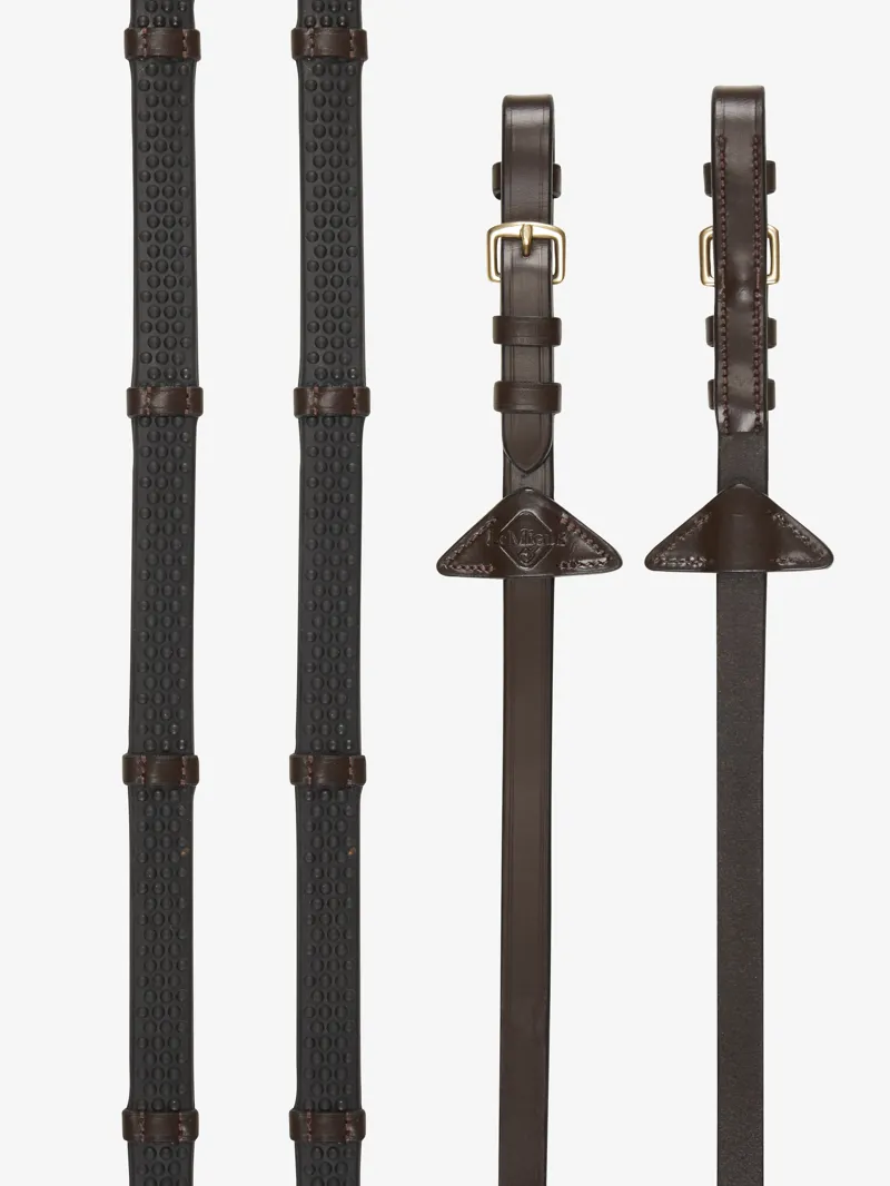LeMieux Soft Rubber Reins With Stoppers Havana/Brass