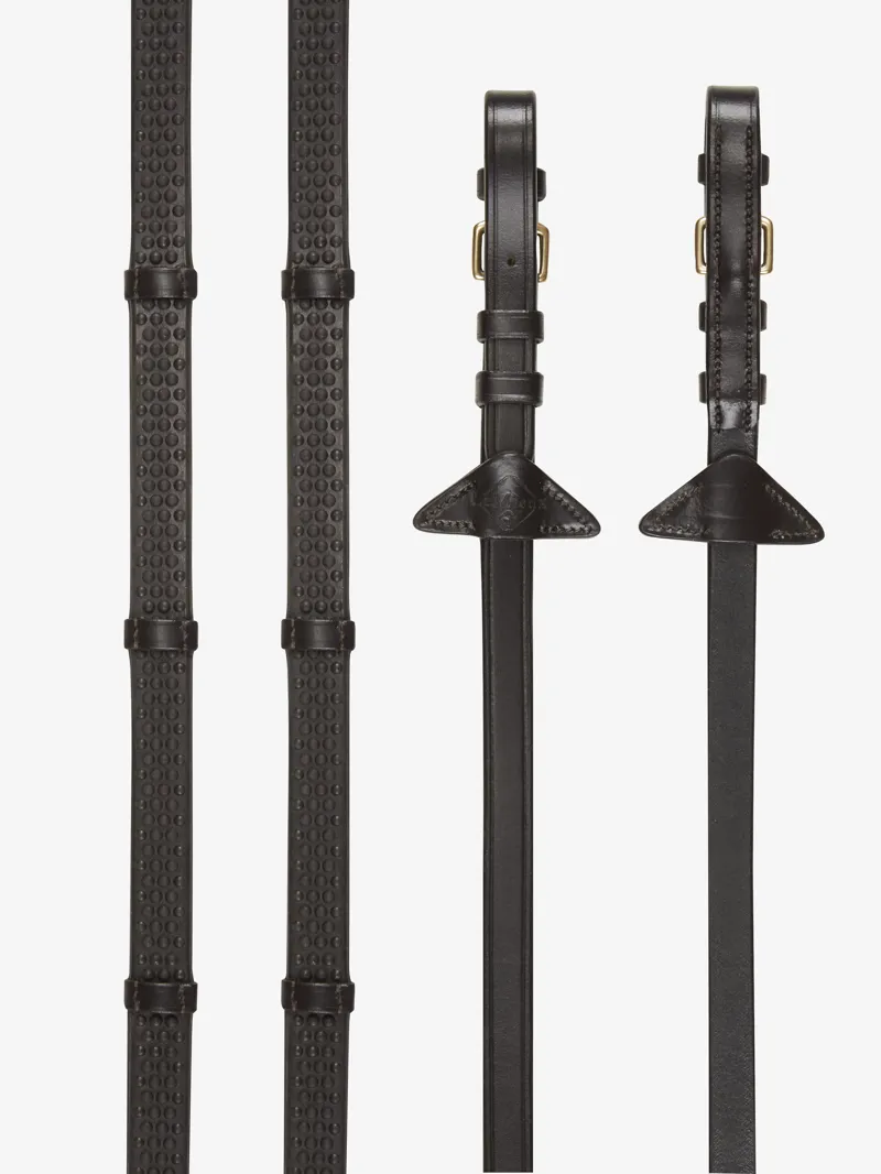 LeMieux Soft Rubber Reins With Stoppers Brown/Brass