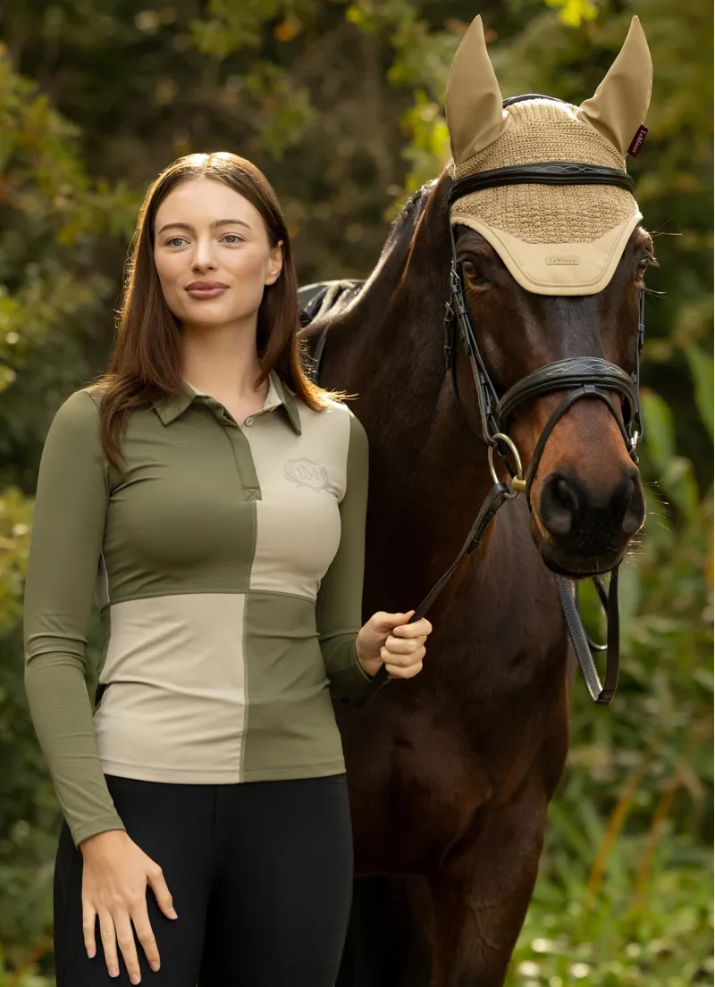 LeMieux Ladies Harlequin Rugby Shirt Willow/Pear-1