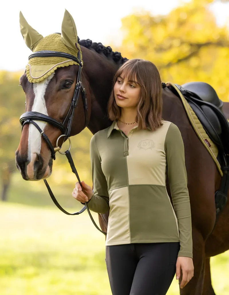 LeMieux Ladies Harlequin Rugby Shirt Willow/Pear