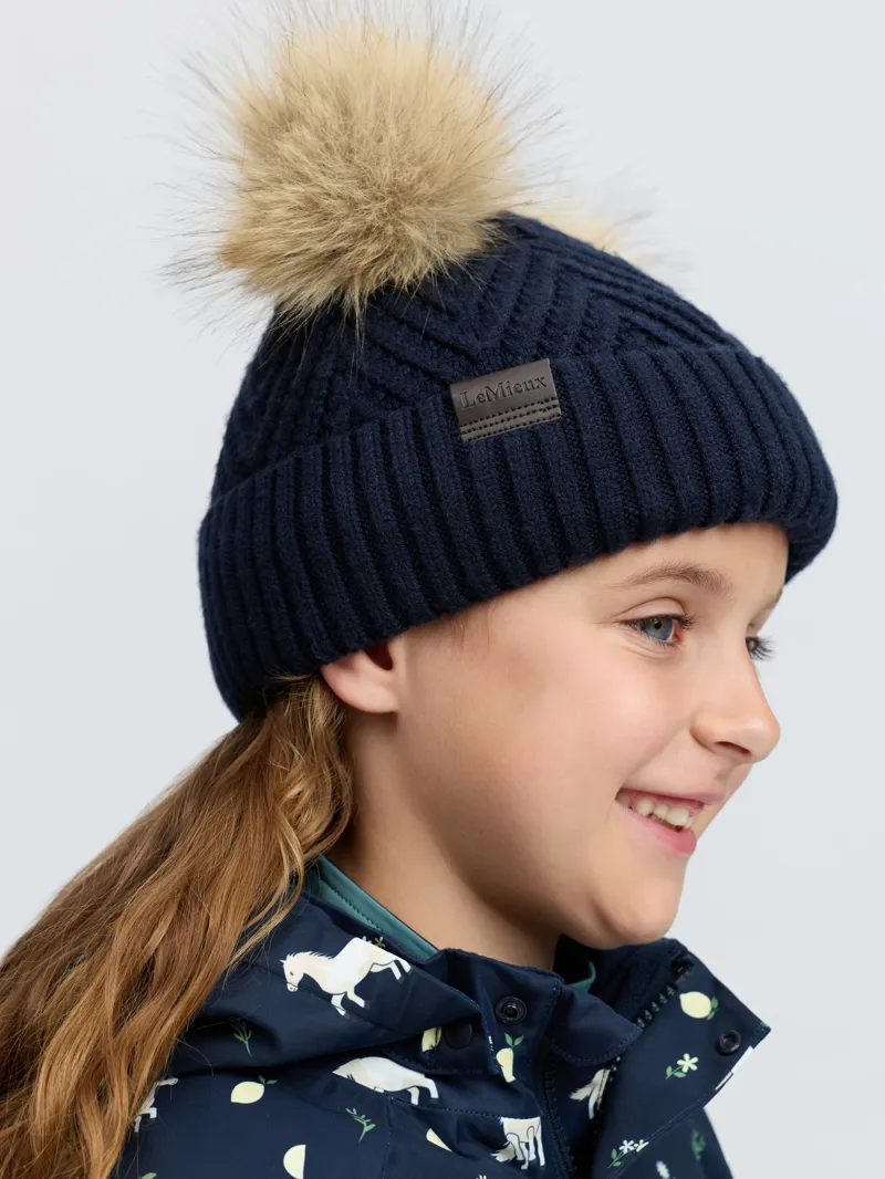 LeMieux Mini Double Pom Beanie Navy-2