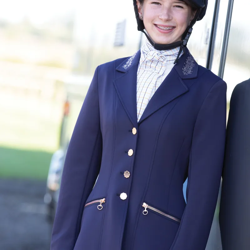 Equetech Junior Crystal Showerproof Competition Jacket Navy/Rose Gold